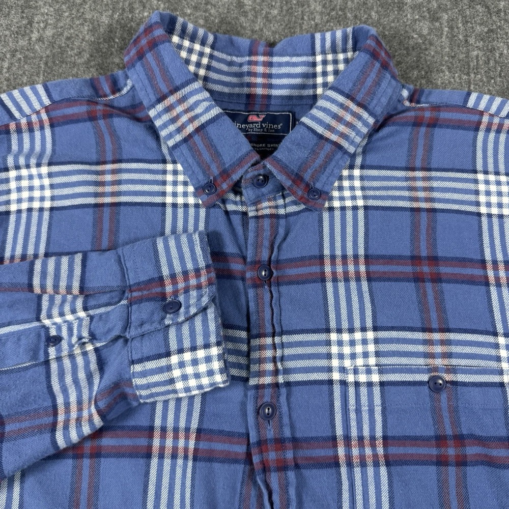 Vineyard Vines Men's 2XL Slim Longshore Shirt Blue Plaid Stretch Cotton
